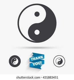 Ying yang sign icon. Harmony and balance symbol. Flat icons. Buttons with icons. Thank you ribbon. Vector