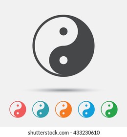 Ying yang sign icon. Harmony and balance symbol. Graphic element on white background. Colour clean flat ying yang icons. Vector
