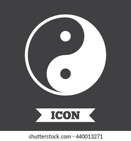 Ying yang sign icon. Harmony and balance symbol. Graphic design element. Flat ying yang symbol on dark background. Vector