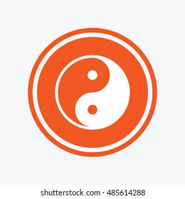Ying yang sign icon. Harmony and balance symbol. Graphic design element. Flat ying yang symbol on the round button. Vector