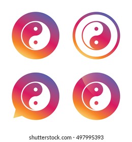 Ying yang sign icon. Harmony and balance symbol. Gradient buttons with flat icon. Speech bubble sign. Vector