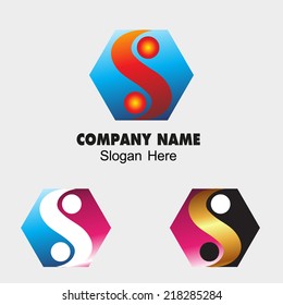 Ying yang sign icon with Hexagon symbol Harmony and balance symbol. Business abstract Hexagon S letter icon