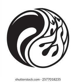 Ying Yang Symbol, Abstract Water and Fire Ink