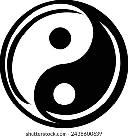 Ying yang symbol for balance and harmony flat vector icon, Vector Design Elements. Black And White Yin Yang, isolated on transparent background, Logo of meditation, karma, buddhism and japan.