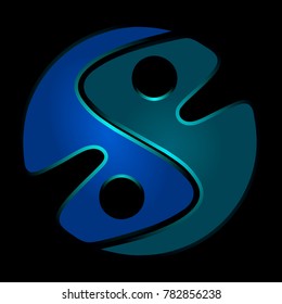 Ying and Yang symbol of balance, icon on the black background