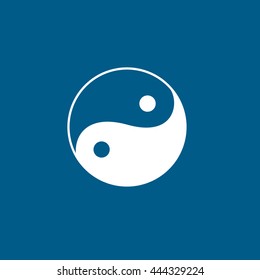 Ying Yang Symbol Flat Icon On Blue Background