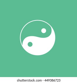 Ying Yang Symbol Flat Icon On Green Background
