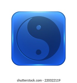 Ying yang symbol - glossy blue button