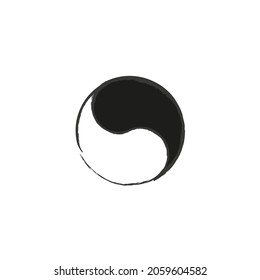 Ying yang symbol hand drawn isolated on white. Brush painted stroke in-yan sign vector icon. Artistic design, harmony, balance symbol