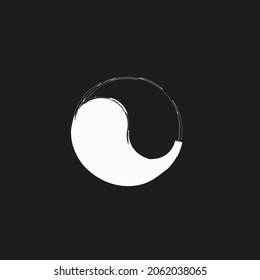 Ying yang symbol hand drawn isolated on white. Brush painted stroke in-yan sign vector icon. Artistic design, harmony, balance symbol