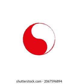 Ying yang symbol hand drawn isolated on white. Brush painted stroke in-yan sign vector icon. Artistic design, harmony, balance symbol