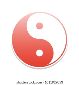 Ying yang symbol of harmony and balance. Vector. Reddish icon with white and gray shadow on white background. Isolated.