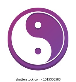 Ying yang symbol of harmony and balance. Vector. White icon with flat shadow on purpureus circle at white background. Isolated.