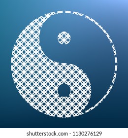 Ying yang symbol of harmony and balance. Vector. White textured icon at lapis lazuli gradient background.