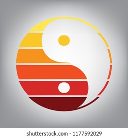Ying yang symbol of harmony and balance. Vector. Horizontally sliced icon with colors from sunny gradient in gray background.