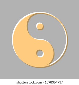 Ying yang symbol of harmony and balance. Emboss effect with light orange icon on gray background.