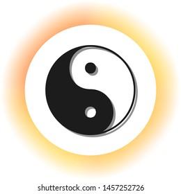 Ying yang symbol of harmony and balance. Dark icon with shadow on the glowing circle button. Illustration.