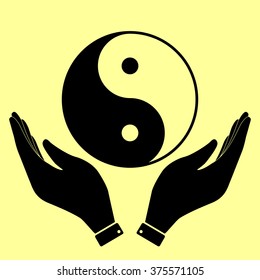 Ying yang symbol of harmony and balance. Flat style icon. Black vector illustration.