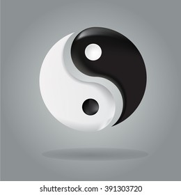 Ying yang symbol of harmony and balance. Sacred geometry. Grey background.