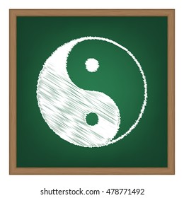 Ying yang symbol of harmony and balance. White chalk effect on green school board.