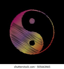 Ying yang symbol of harmony and balance. Coloful chalk effect on black backgound.