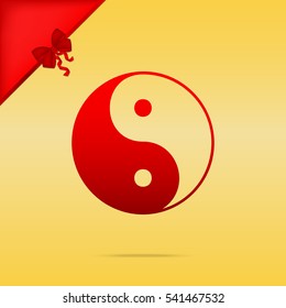 Ying yang symbol of harmony and balance. Cristmas design red icon on gold background.