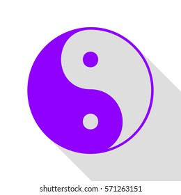 Ying yang symbol of harmony and balance. Violet icon with flat style shadow path.