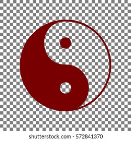 Ying yang symbol of harmony and balance. Maroon icon on transparent background.