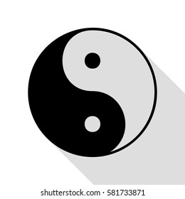 Ying yang symbol of harmony and balance. Black icon with flat style shadow path.