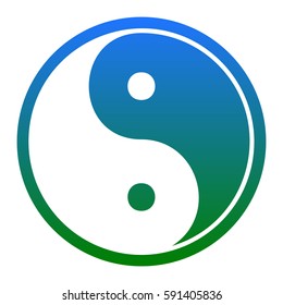 Ying yang symbol of harmony and balance. Vector. White icon in bluish circle on white background. Isolated.