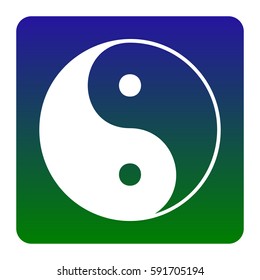 Ying yang symbol of harmony and balance. Vector. White icon at green-blue gradient square with rounded corners on white background. Isolated.