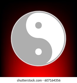 Ying yang symbol of harmony and balance. Postage stamp or old photo style on red-black gradient background.