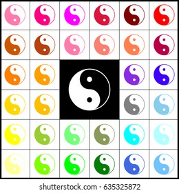 Ying yang symbol of harmony and balance. Vector. Felt-pen 33 colorful icons at white and black backgrounds. Colorfull.