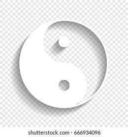 Símbolo Ying yang de armonía y equilibrio. Vector. Icono blanco con sombra suave sobre fondo transparente.