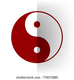 Ying yang symbol of harmony and balance. Vector. Bordo icon on white bending paper background.