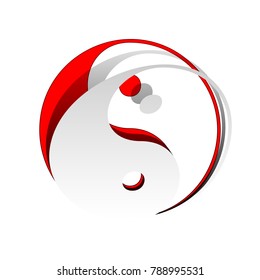 Ying yang symbol of harmony and balance. Vector. Detachable paper icon with red body stock. Isolated.