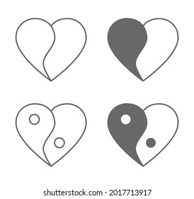 ying yang symbol heart shape icon isolate on white background