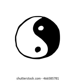 Ying yang symbol icon isolated on white background in style hand draw