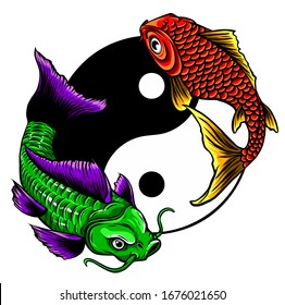 Ying Yang symbol with koi fishes. Vector illustration