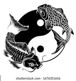 Ying Yang symbol with koi fishes. Vector illustration