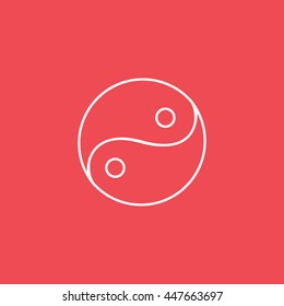 Ying Yang Symbol Line Icon On Red Background