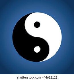 Ying Yang Symbol on blue background, vector illustration