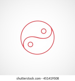 Ying Yang Symbol Red Line Icon On White Background