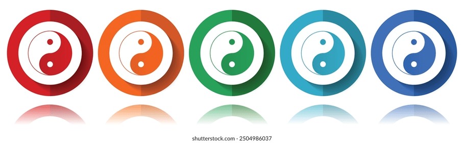 Ying yang vector icons, flat icon set for logo design, webdesign and mobile applications, colorful web button collection in eps 10