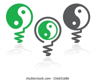 Ying-yang in light bulb as harmony idea symbol illustration.