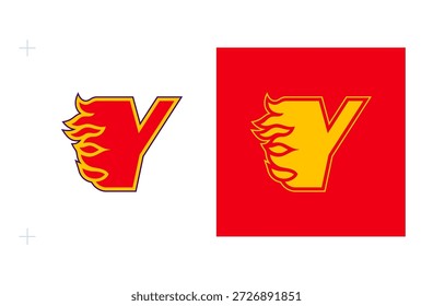 Y-Initial Logo with Blazing Flames Representing Fiery Drive. Isolated on white background.