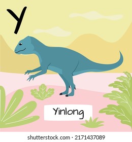 Yinlong dinosaur. Letter T. Children's alphabet education. Vector illustration of a prehistoric dinosaur.
