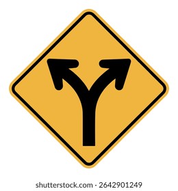 Y-Intersection Ahead Traffic Sign Vector – Road Split Warning Symbol