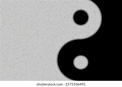 Yin-yang background with white luxury glittering. A yin-yang symbol in black and white with copy space. Black yin and yang texture. Yin and yang.