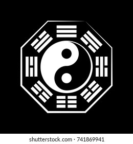 Yin-Yang and Ba-gua (8 trigrams). 
The Chinese Cosmic Symbol of duality and unity of opposites, surrounded by hieroglyphs of the eight essential elements of Nature. The Universal Principle of Harmony.